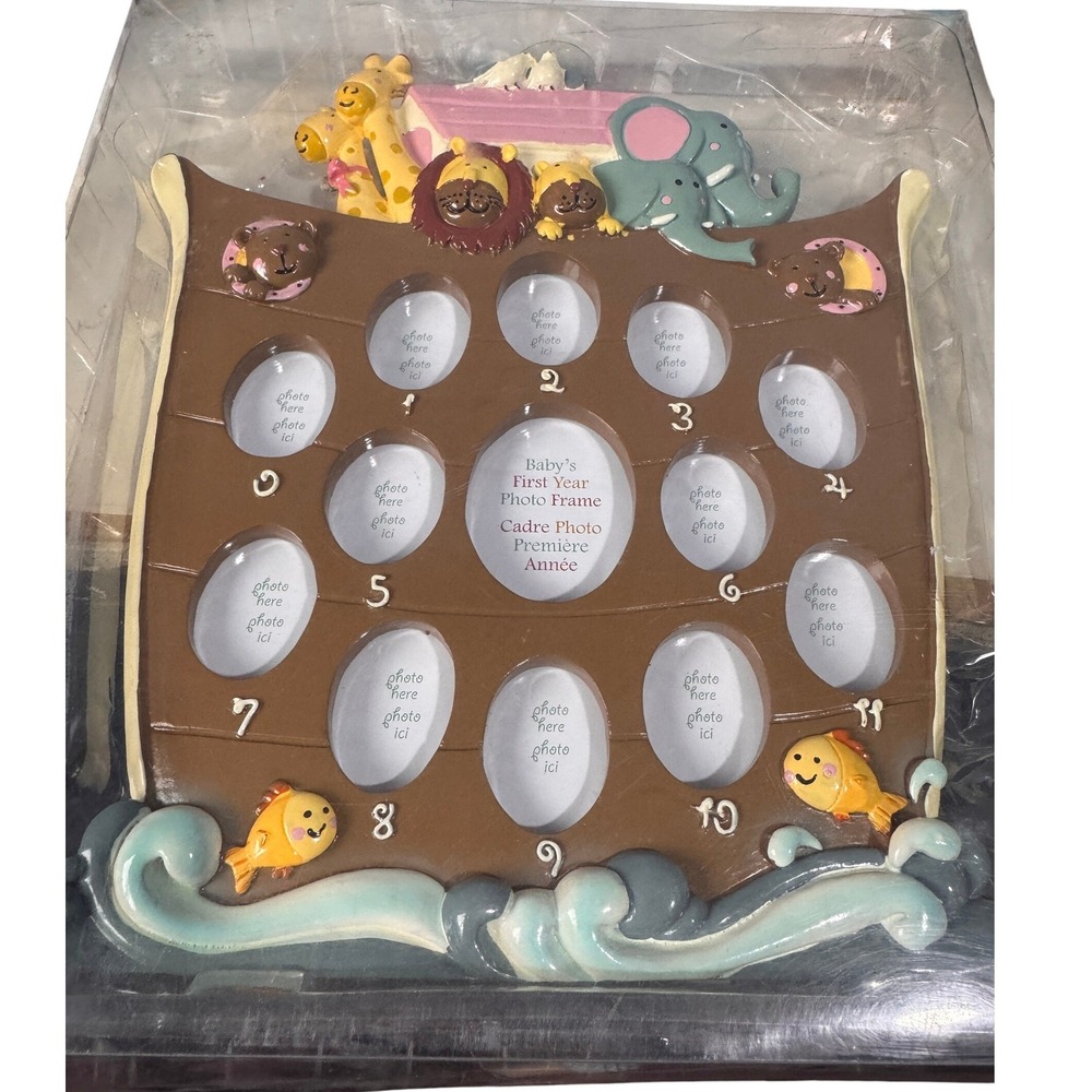 Optikos Noahs Ark Babys First Year Photo Frame 12 Month‎ Milestone Nursery Decor